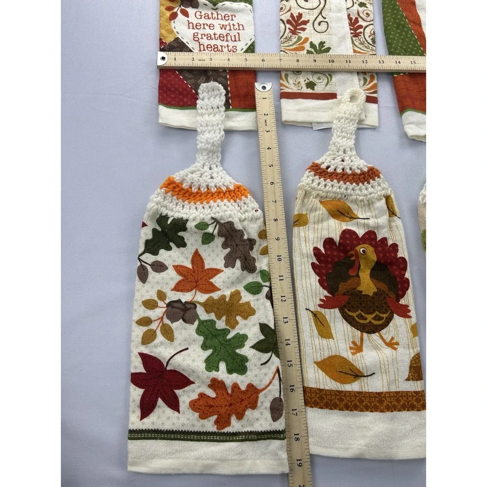 2008 Thanksgiving Hanging Kitchen Towels Lot 6 Crochet Top Turkey Fall Harvest